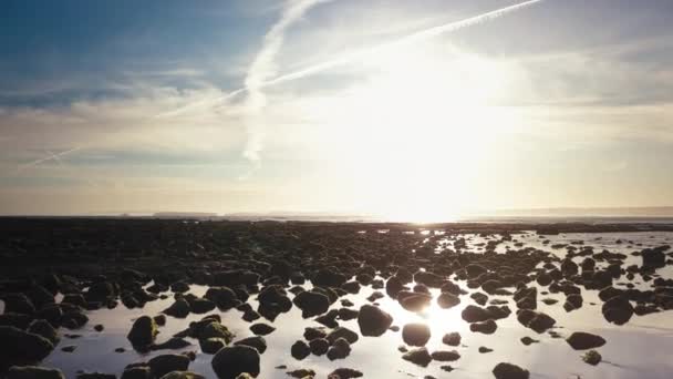 Nejúžasnější Úchvatná Filmová Moucha Nad Nízkými Přílivovými Skalami Vodními Loužemi — Stock video