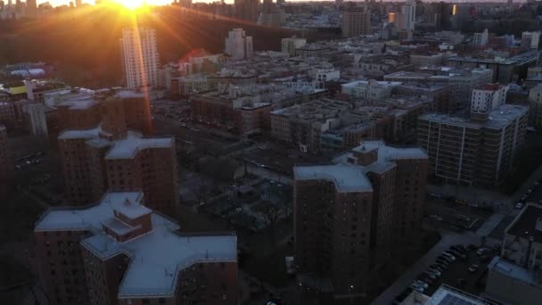 Imagens Aéreas Sobre Bairro Harlem Nova York Pôr Sol Com — Vídeo de Stock