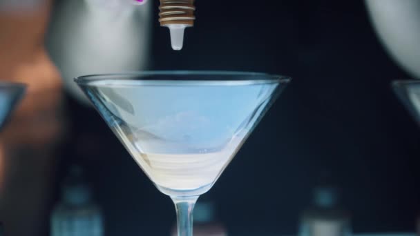 Colorista Parrucchiere Che Mescola Tintura Vetro Martini Fantasia Con Cliente — Video Stock