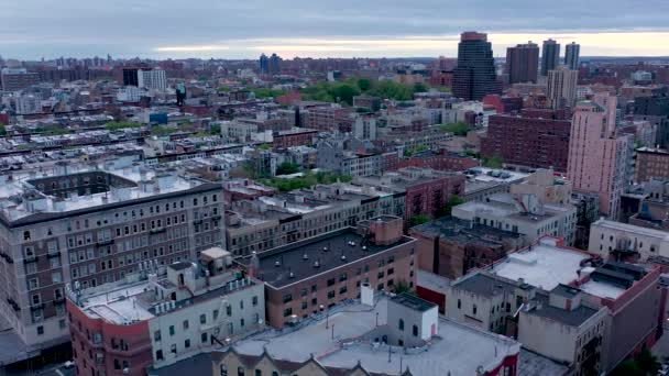 Slow Aerial Trucking Shot Harlem New York City Showing Rooftops — Stock Video