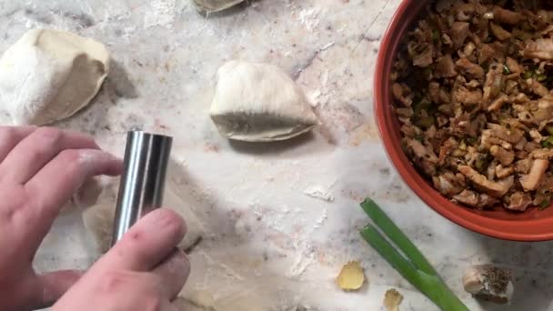 Making Steamed Buns Preparing Cutting Dough Stuffing — Stock Video