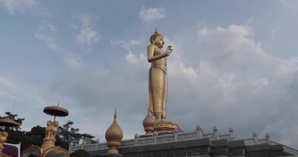 Zlatý Buddha Socha Klobouku Yai Thajsko Vrcholu Hory Záběry — Stock video