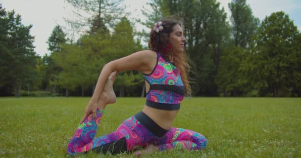 Doğada Yoga Yapan Çekici Genç Kadın Sağlıklı Yaşam Tarzı Konsepti — Stok video