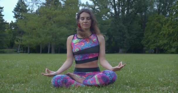 Yoga Meditation Young Female Nature Easy Pose Aka Sukhasana Gyan — 비디오