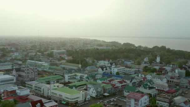 Aérea Hermosa Ciudad Paramaribo Capital Surinam Atardecer — Vídeos de Stock