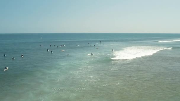 Surfistas Sobrevuelo Esperando Fila Surfrider Beach Malibu California — Vídeo de stock