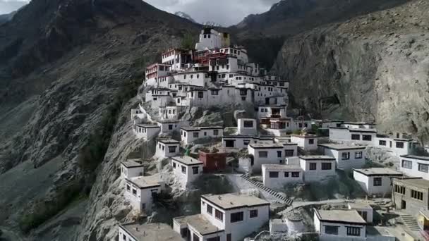 Aerial Perspective Front Facing View Isolated Ancient Buddhist Monastery Nubra — Stock Video