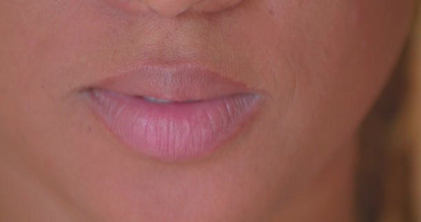 Mouth Lips Young Mixed Race Girl Serious Smiling Expression Close — Stock videók