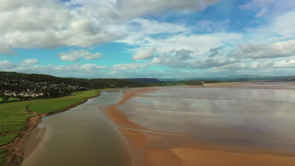 Aerial Shot English Coastline Low Tide Bright Sunny Day — Stock Video