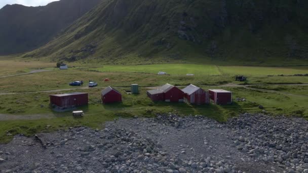 Fotos Aéreas Algunas Pequeñas Casas Barcos Lofoten Noruega — Vídeo de stock