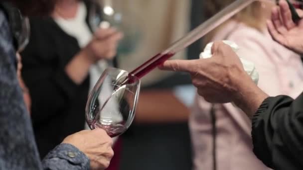 Versare Campione Vino Una Botte Bicchiere Vino — Video Stock