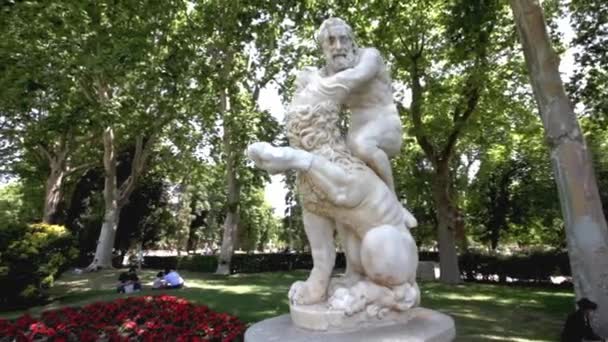 Statue Des Herkules Kampf Mit Dem Nemeanischen Löwen Den Gärten — Stockvideo