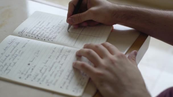 Detail Shot Handsome Young Man Writing — Stock Video