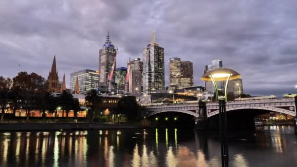 Time Lapse Sunset Yarra River Downtown Melbourne Australia — Stock video