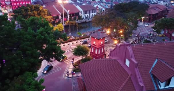 Drone Footage Centro Ciudad Melaka Noche — Vídeos de Stock