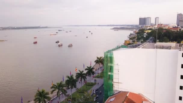Drone Tonle Sap Und Mekong River Phnom Penh Kambodscha — Stockvideo