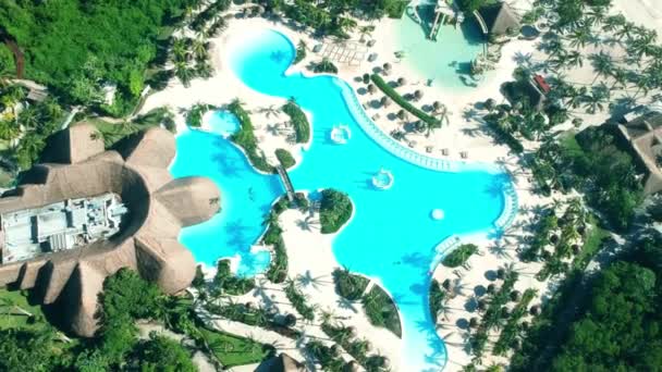 Drone Vista Piscina Coberta Por Árvores Verdes Nas Praias México — Vídeo de Stock