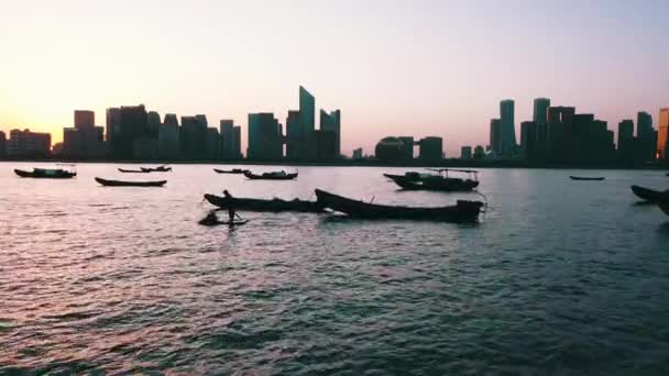 Sunset Qiantang River Hangzhou Skyline China — Stock Video