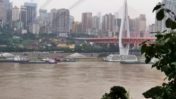 Chongqing Yangtze Nehri Çin Hızlandırılmış Kablolu Araba — Stok video