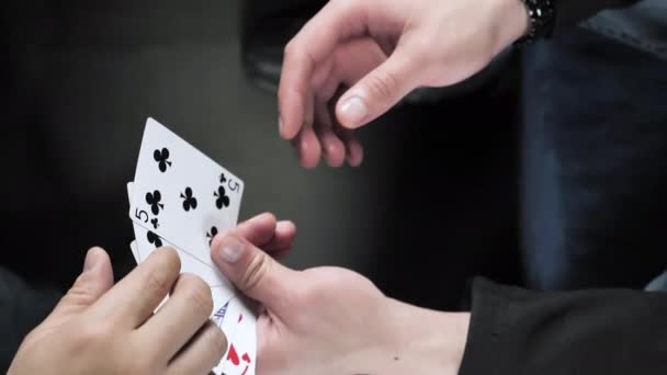 Slow Motion Friends Playing Cards Train Ride — Stock Video