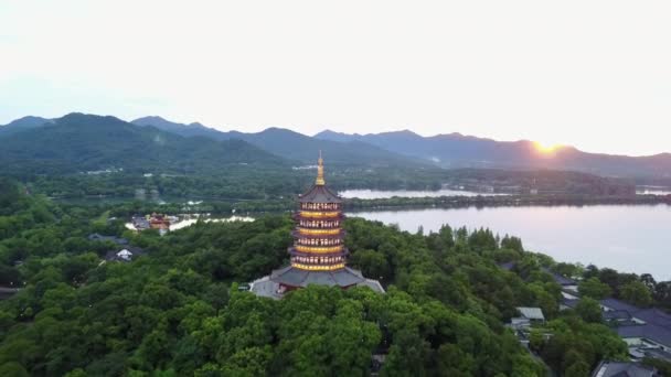 West Lake Leifeng Pagoda Hangzhou Provinsen Zhejiang Kina — Stockvideo