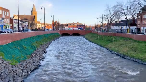Still Shot Small Town River River Wear Running Chester Street — Stock Video