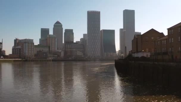 Londra Canary Wharf Business District Doğu Londra Nın Havadan Görüntüsü — Stok video