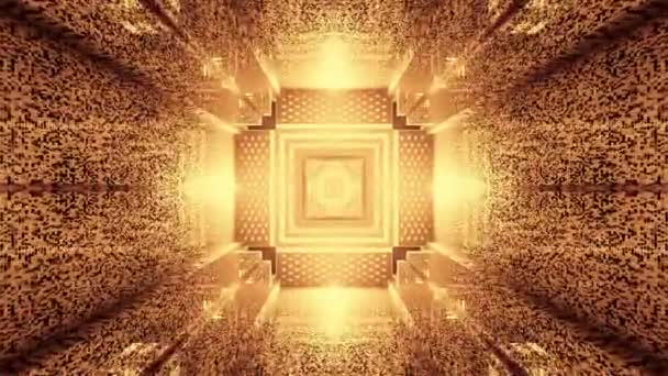 黄金矩形隧道运动 飞行通过Vj 与一个循环 金色的光芒 — 图库视频影像