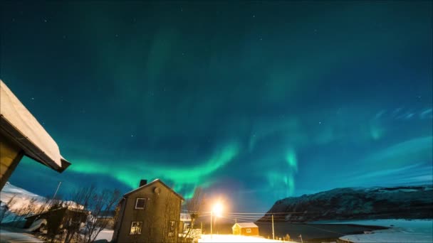 Szenische Ansicht Von Nordlichtern Der Nähe Von Nordkap Norwegen Zeitraffer — Stockvideo