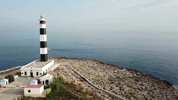 Farol Cap Artrutx Ilha Menorca Espanha Baleares Vista Mar Tiro — Vídeo de Stock