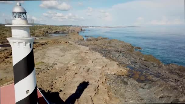 Avslöja Skott Långt Favaritx Den Spanska Menorca Antenn Dra Tillbaka — Stockvideo