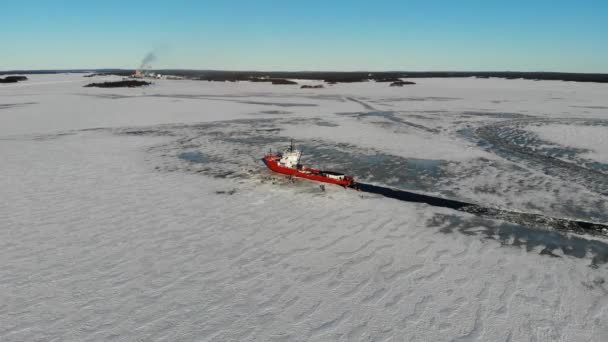 Eisbrecher Schiff Der Gefrorenen Bottnischen Bucht Polarforscher Lulea Schweden Winter — Stockvideo