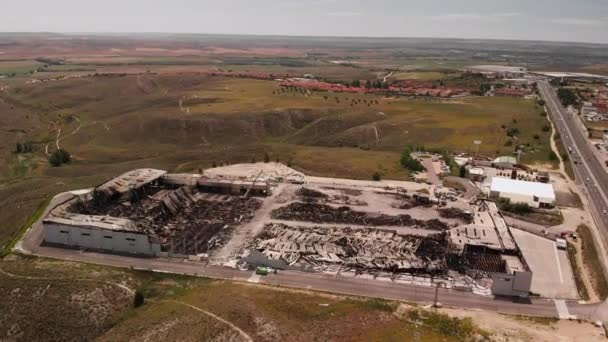 Letecký Pohled Následky Vyhořelého Průmyslového Skladu Sesea Toledo Španělsko — Stock video