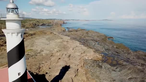 Favaritx Fyr Rocky Seaside Island Menorca Spanien Luftremsa — Stockvideo