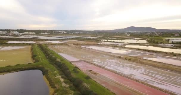 Aereo Drone Tirare Fuori Clip Saline Fuseta Portogallo Durante Bel — Video Stock