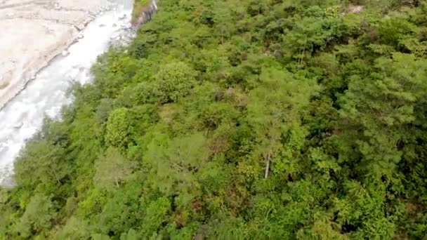 Vegetação Verde Ribeira Rio Marshyangdi Annapurna Trek Nepal Antena — Vídeo de Stock
