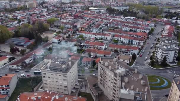 Vista Aerea Epica Della Magnifica Città Maia Portogallo Sera Stabilire — Video Stock