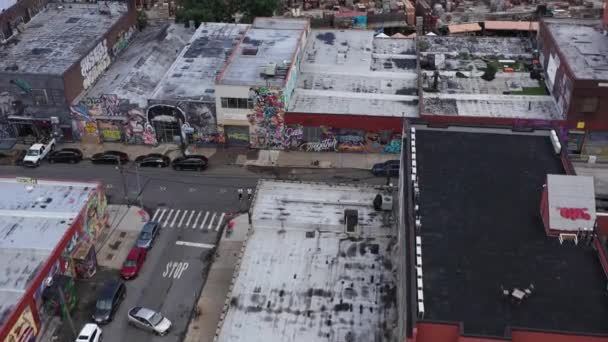 Letecký Let Nad Průmyslovými Střechami Brooklyn New York Průmyslového Areálu — Stock video