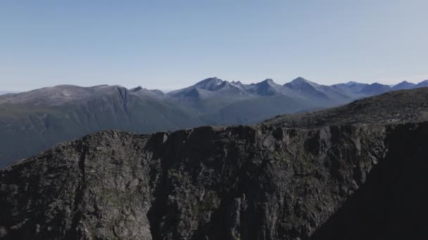 Drone Flight Rugged Mountain Ridge Overlooking Beautiful Landscape Andalsnes Norway — Stock Video
