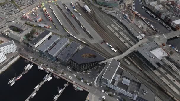 Vista Aérea Cidade Porto Trondheim Noruega Tiro Drone — Vídeo de Stock