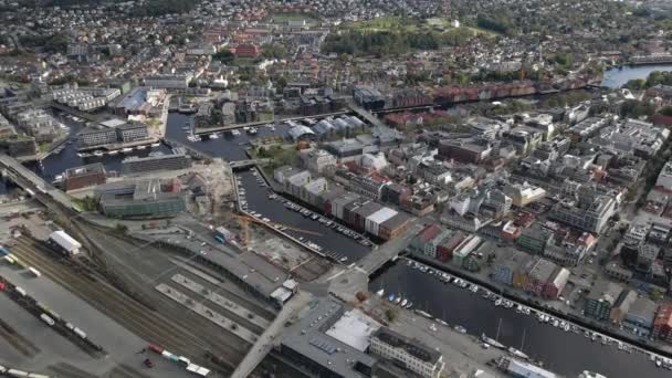Vista Panorâmica Cidade Trondheim Noruega Tiro Drone Aéreo — Vídeo de Stock