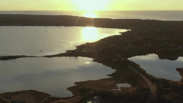 Penerbangan Udara Menuju Matahari Terbit Montauk Pada Akhir Long Island — Stok Video