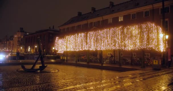 Nyhavn Weihnachtsnacht Licht Ambiente Dekoriert Für Die Feier Kopenhagen Dänemark — Stockvideo