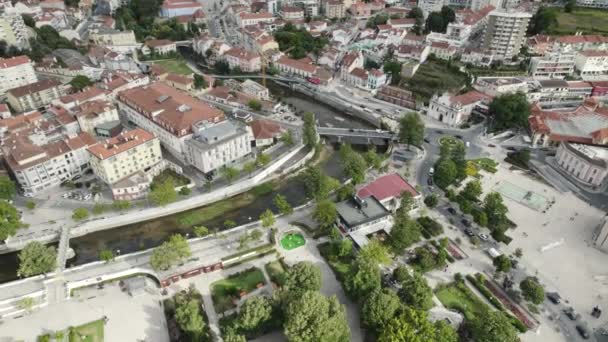 Top View Leiria Centrum Stadsgezicht Met Lis River Canal Portugal — Stockvideo