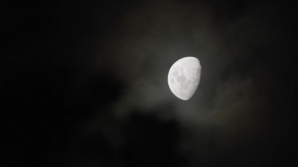 Media Luna Con Nubes Brumosas Rodando Por Noche — Vídeos de Stock