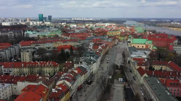 Drone Blick Aus Der Luft Auf Die Warschauer Altstadt Sonniger — Stockvideo