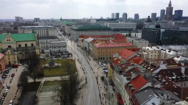 Vista Aérea Con Vistas Ruta Real Varsovia Polonia Marcha Atrás — Vídeo de stock