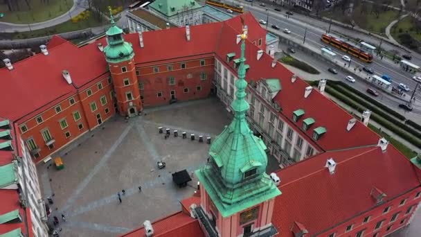 Aerial View Front Royal Castle Old Town Warsaw Poland Ascending — Stock Video