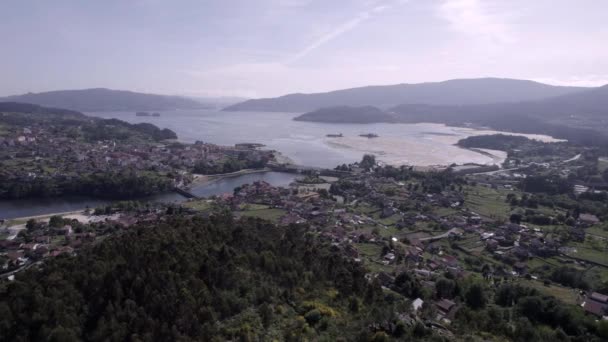 Vue Aérienne Paysage Urbain Pontevedra Sur Terrain Vallonné Avec Vue — Video