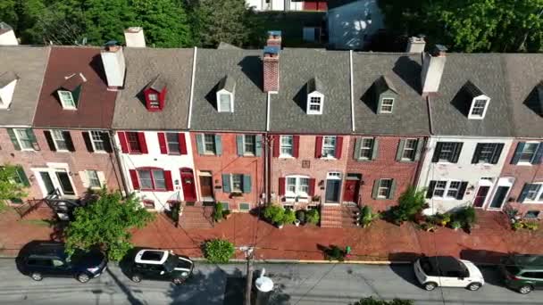 Aerial Red Brick Townhouses Residential Life American City Restored Homes — Stock Video